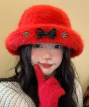 Winter Red Christmas New Year The Rabbit Wool Bucket Hat