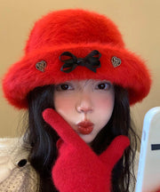 Winter Red Christmas New Year The Rabbit Wool Bucket Hat