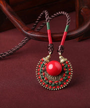 Women Alloy Gem Stone Hand Knitting Pendant Necklace