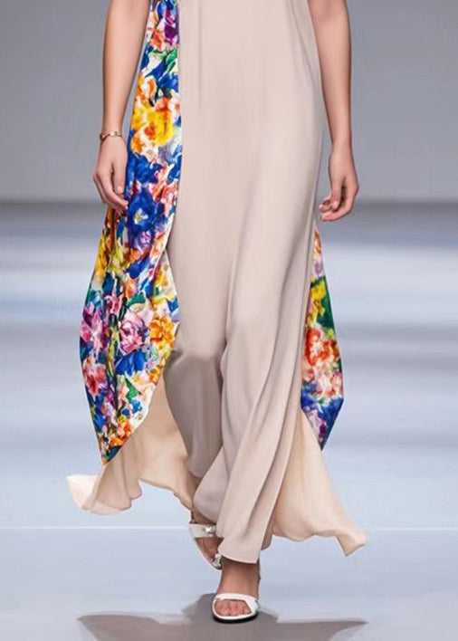 Women Apricot Asymmetrical Patchwork Chiffon Maxi Dresses Summer