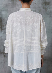 Women Apricot Embroidered Cotton Blouses Spring