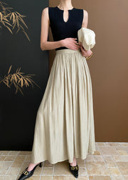 Women Apricot Exra Large Hem Pleated Skirt Spring