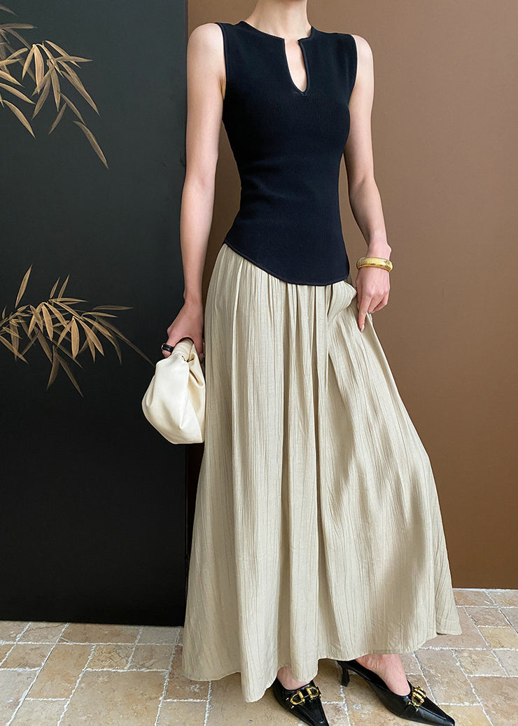 Women Apricot Exra Large Hem Pleated Skirt Spring