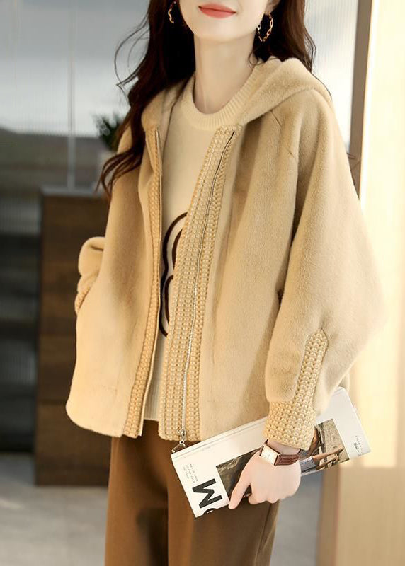 Women Apricot Hooded Patchwork Faux Fur Coats Winter