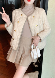 Women Apricot O Neck Double Breast Cotton Filled Coat Winter