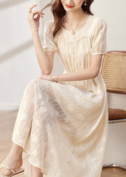 Women Apricot O-Neck Wrinkled Patchwork Chiffon Dress Summer