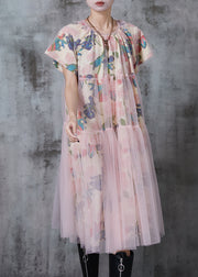 Women Apricot Print Tulle Work Dress Summer