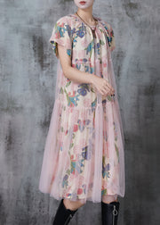 Women Apricot Print Tulle Work Dress Summer