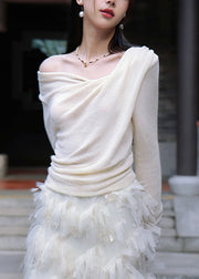 Women Apricot Solid Asymmetrical Cotton Knit Blouse Spring