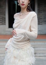 Women Apricot Solid Asymmetrical Cotton Knit Blouse Spring