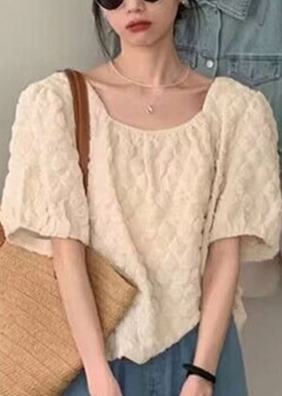 Women Apricot Square Collar Solid Cotton Top Summer