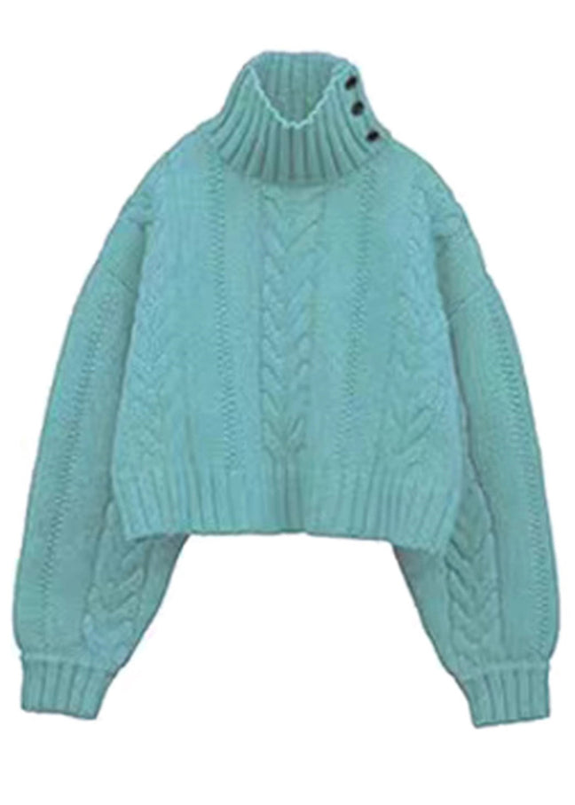 Women Apricot Turtleneck Thick Cable Knit Sweater Spring