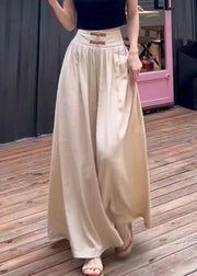 Women Apricot Wrinkled High Waist Cotton Pants Spring