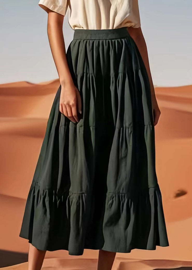 Women Army Green Solid High Waist Cotton Skirt Summer