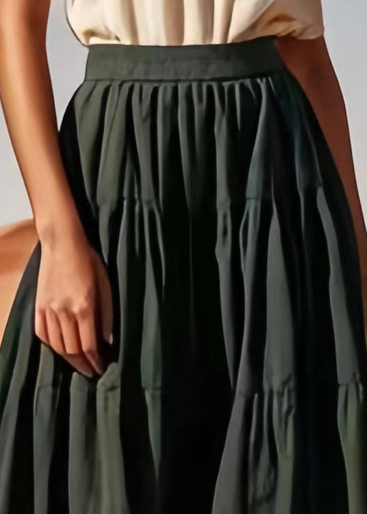Women Army Green Solid High Waist Cotton Skirt Summer