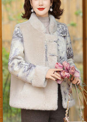 Women Beige Button Patchwork Mink Velvet Coats Winter