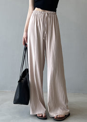 Women Beige Drawstring Draping Cotton Straight Pants Fall