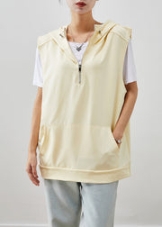 Women Beige Hooded Pockets Cotton Vest Fall