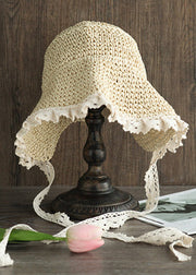 Women Beige Lace Patchwork Knit Blended Hollow Out Bucket Hat