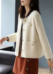 Women Beige O-Neck Plaid Cotton Coats Spring