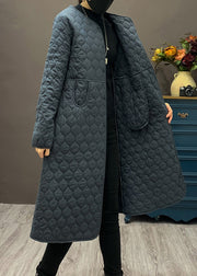 Women Beige O Neck Pockets Fine Cotton Filled Coat Winter