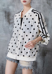 Women Beige Oversized Dot Print Spandex Jackets Fall