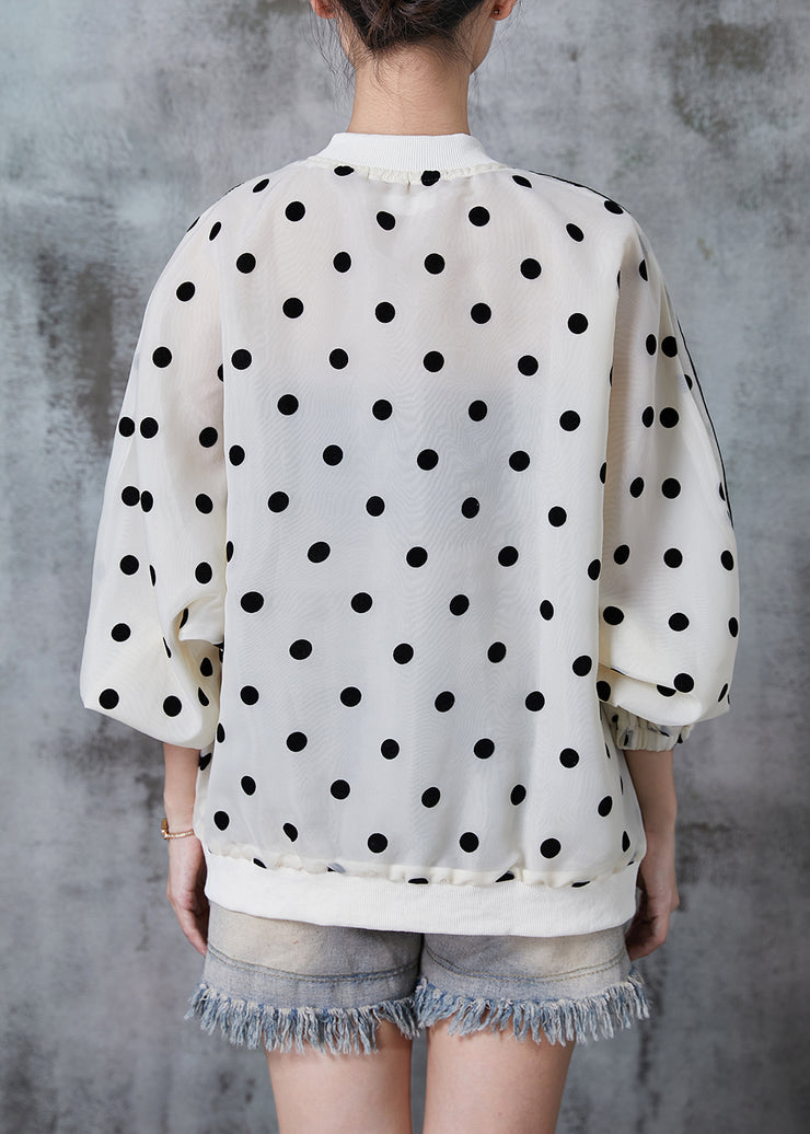 Women Beige Oversized Dot Print Spandex Jackets Fall