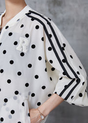 Women Beige Oversized Dot Print Spandex Jackets Fall