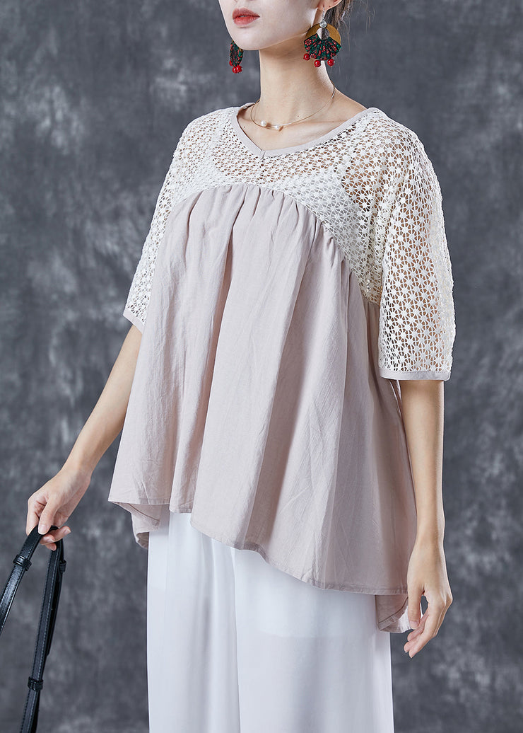 Women Beige Oversized Patchwork Cotton Shirts Summer