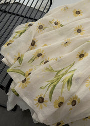 Women Beige Print Pockets Elastic Waist Cotton Skirt Summer