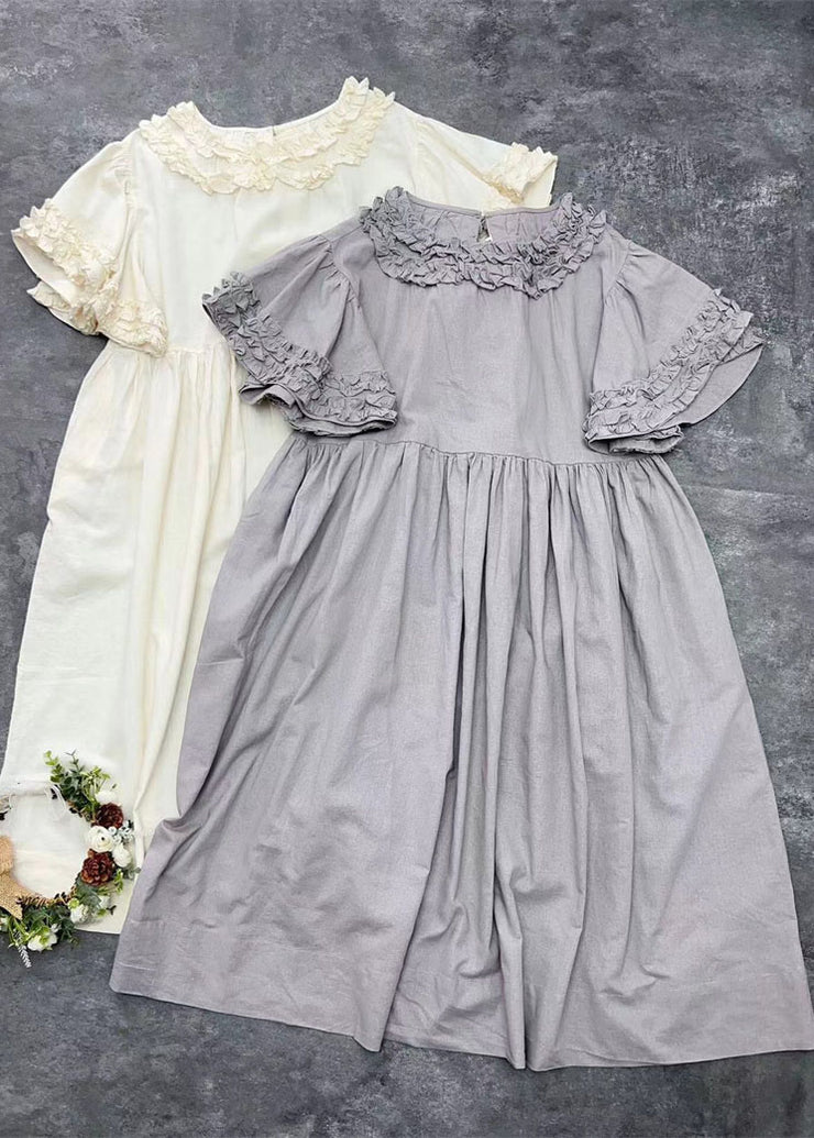 Women Beige Ruffled Patchwork Cotton Long Dresses Summer
