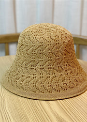 Women Beige Thin Hollow Out Cotton Blended Bucket Hat