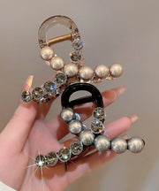 Women Black Alloy Zircon Pearl Resin Hairpin