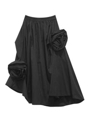 Women Black Asymmetrical Floral Elastic Waist Maxi Dress Fall