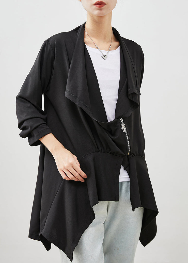 Women Black Asymmetrical Patchwork Cotton Cardigan Spring