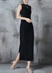 Women Black Backless Cotton Wraped Dresses Sleeveless