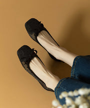 Women Black Bow Splicing Comfy Tulle Flat Shoes For