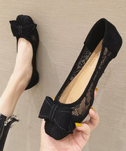 Women Black Bow Tulle Splicing Embroider Flower Sandals