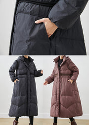 Women Black Cinched Big Pockets Duck Down Down Coat Winter