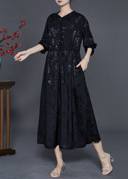 Women Black Cinched Print Exra Large Hem Silk Dress Fall