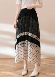 Women Black Dot Elastic Waist Chiffon Skirts Summer