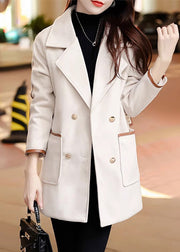 Women Black Double Breast Patchwork Woolen Coat Outwear Fall