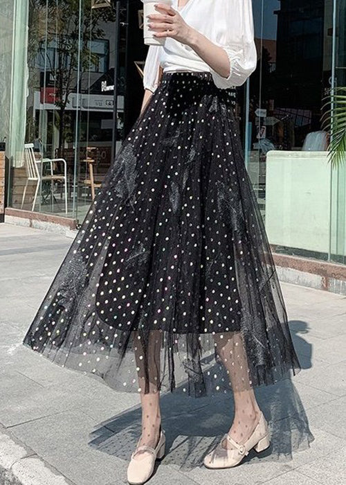 Women Black Embroidered High Waist Tulle A line Skirts