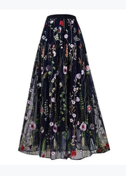 Women Black Embroidered High Waist Tulle Skirts Spring