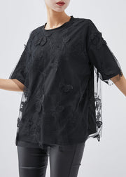 Women Black Embroideried Butterfly Tulle Tops Summer