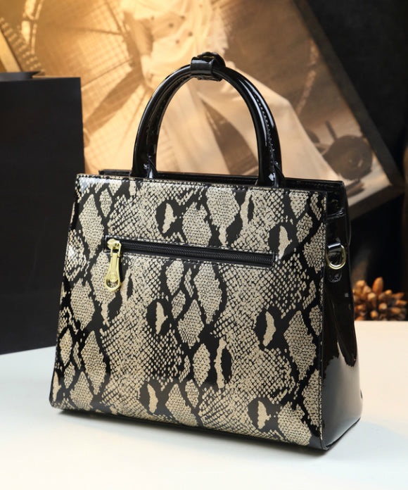 Women Black Embroideried Large Capacity Calf Leather Tote Handbag