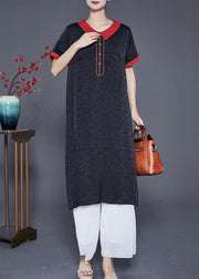 Women Black Embroidered Patchwork Silk Dress Summer