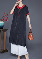 Women Black Embroidered Patchwork Silk Dress Summer