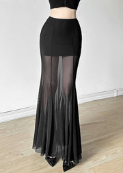 Women Black Exra Large Hem Silm Fit Tulle Wraped Skirt Spring