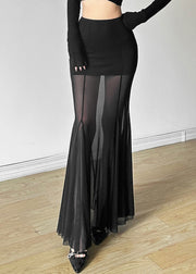 Women Black Exra Large Hem Silm Fit Tulle Wraped Skirt Spring